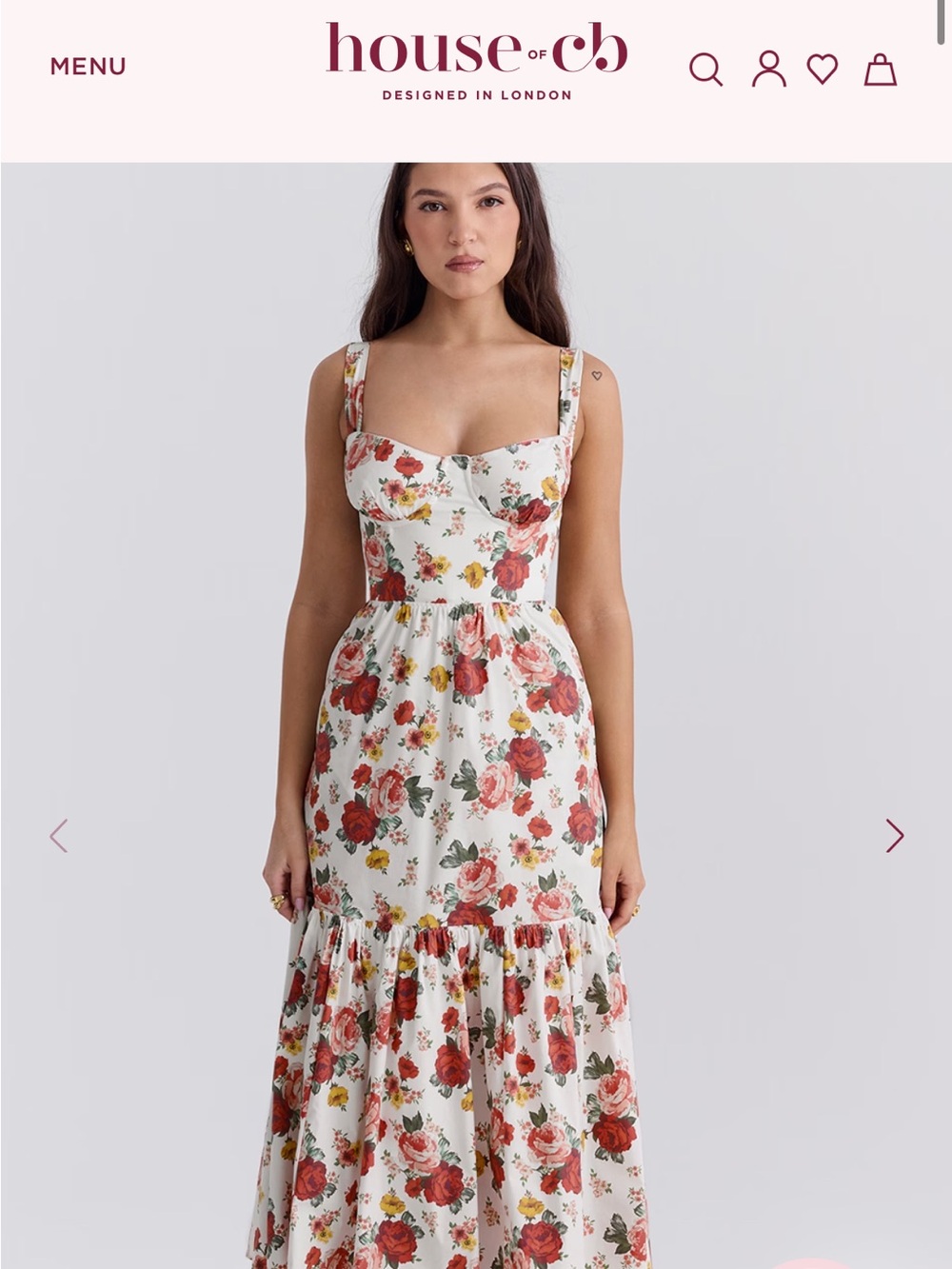 House of CB Elia Cream Floral Midi Dress with Red Rose Print